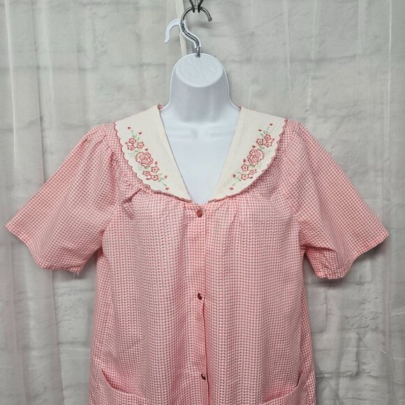 Dreamcrest Pink Gingham Pearl Snap House Dress Nightgown Lounge M - Picture 2 of 14